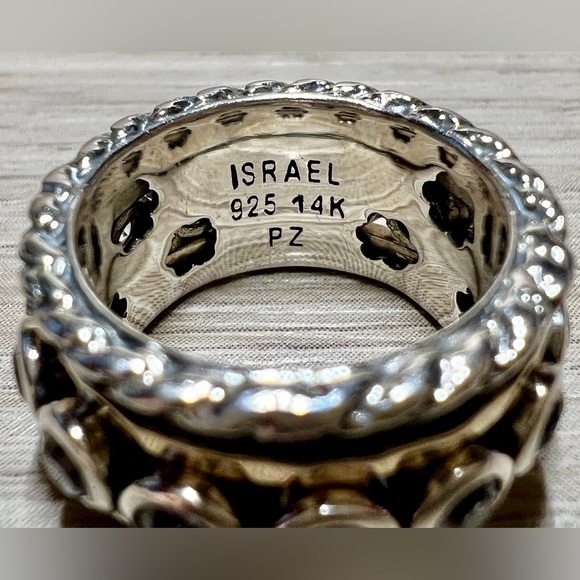 Designer Or Paz Sterling Silver & 14K Gold Cubic Zirconia Spinner Ring, Size 5.5 - Picture 3 of 7